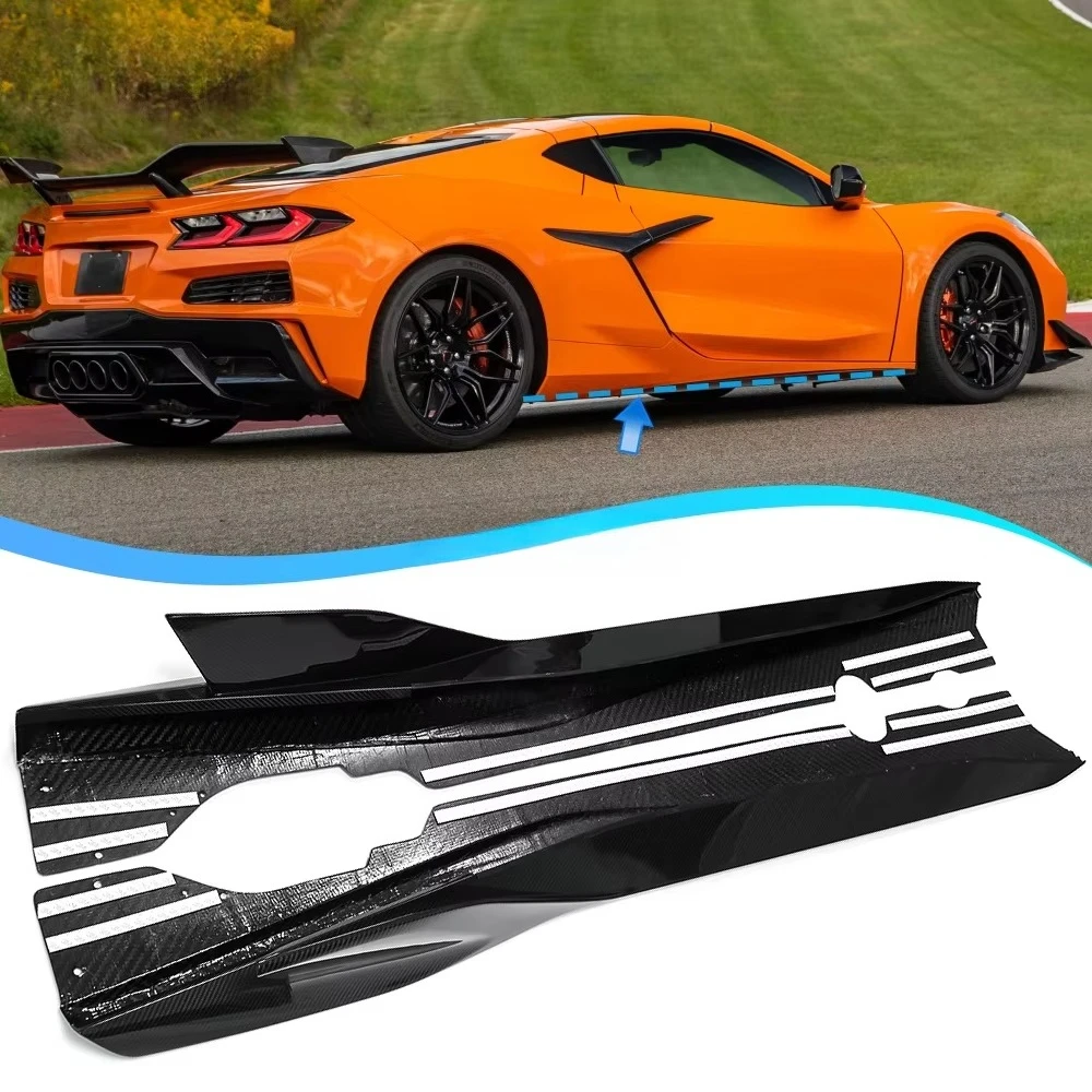 Dry Carbon Fiber Side Skirt Trim for Chevrolet Corvette C8 Stingray Coupe HTC 2020 2021 2022 2023 2024 2025 Exterior Accessories