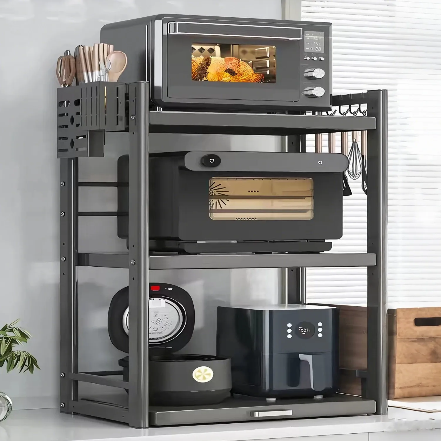 Étagère de rangement 3 niveaux pour micro-ondes, support extensible pour comptoir de cuisine, étagère de rangement pour assaisonnements, support de rangement pour vaisselle