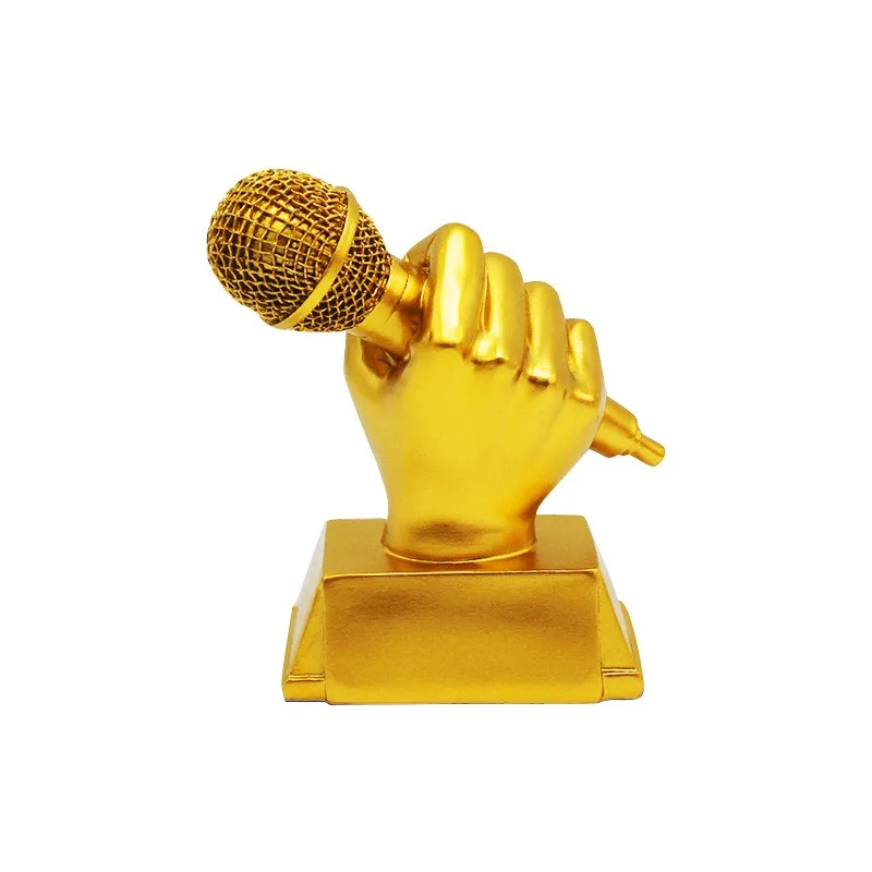 Gold microphone Good Voice Singing Contest trophy Music Hosting Speech Contest Souvenir Resin crafts