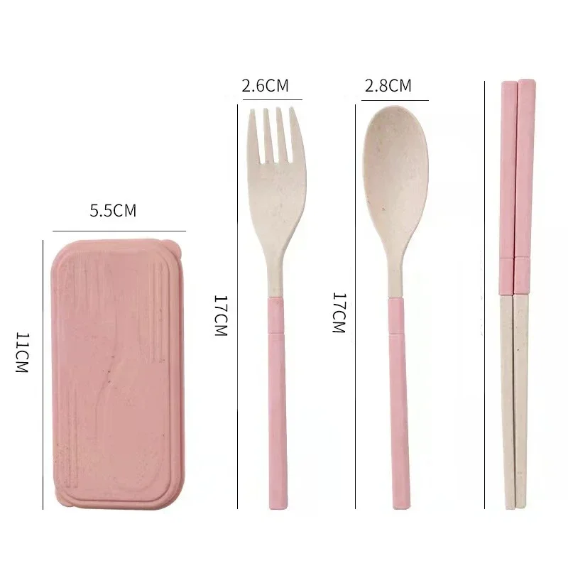 4PCS/Set Wheat Straw Cutlery Foldable Spoon Fork Chopsticks Tableware Students Dinnerware Kitchen Use Travel Portable With Box