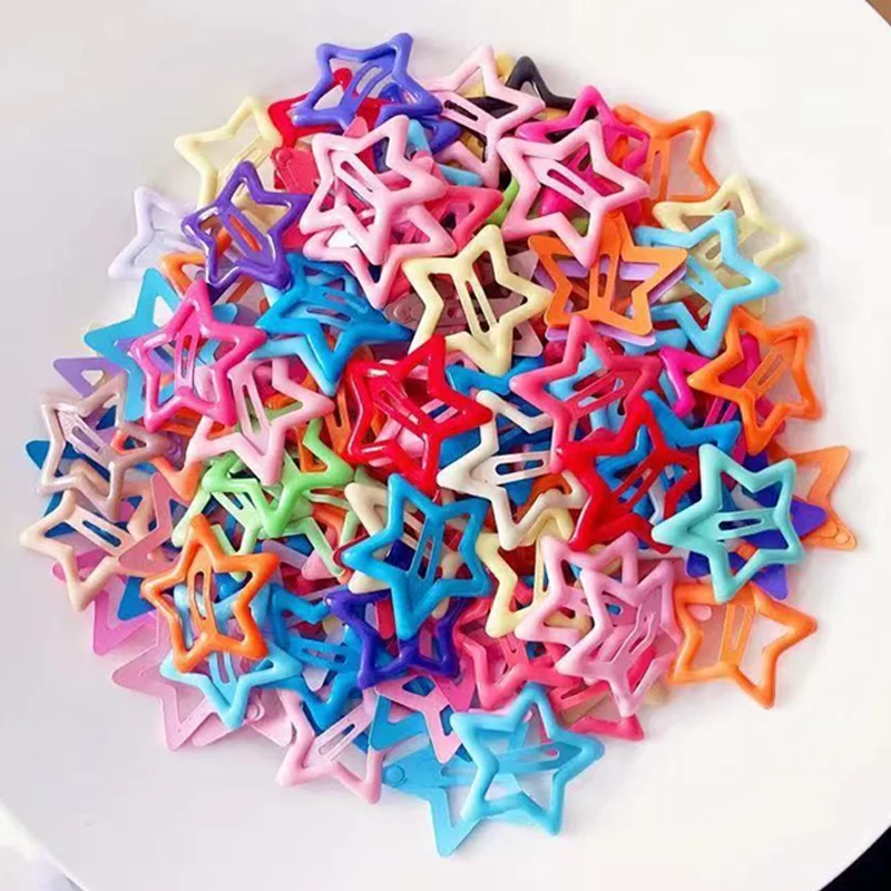 50pcs Colorful Star BB Hair Clips Girls Y2K Cute Star Barrettes Women Simple Metal Snap Clip Headdress Hair Jewelry Accessories