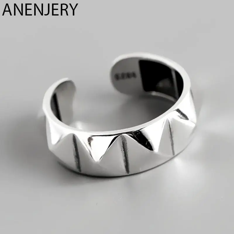 ANENJERY Silver Color Geometric Rhombus Thai Silver Ring Fashion Retro High Polish Open Ring For Women Party Jewelry S-R633