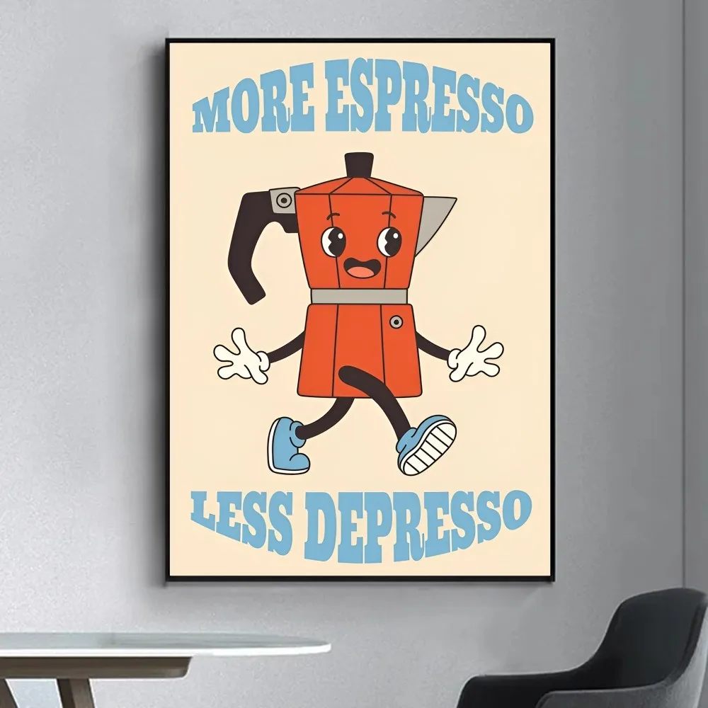 Espresso Coffee Pot Poster Fancy Poster Wall Sticker for Living Room Bar Vintage Decorative Painting Middle