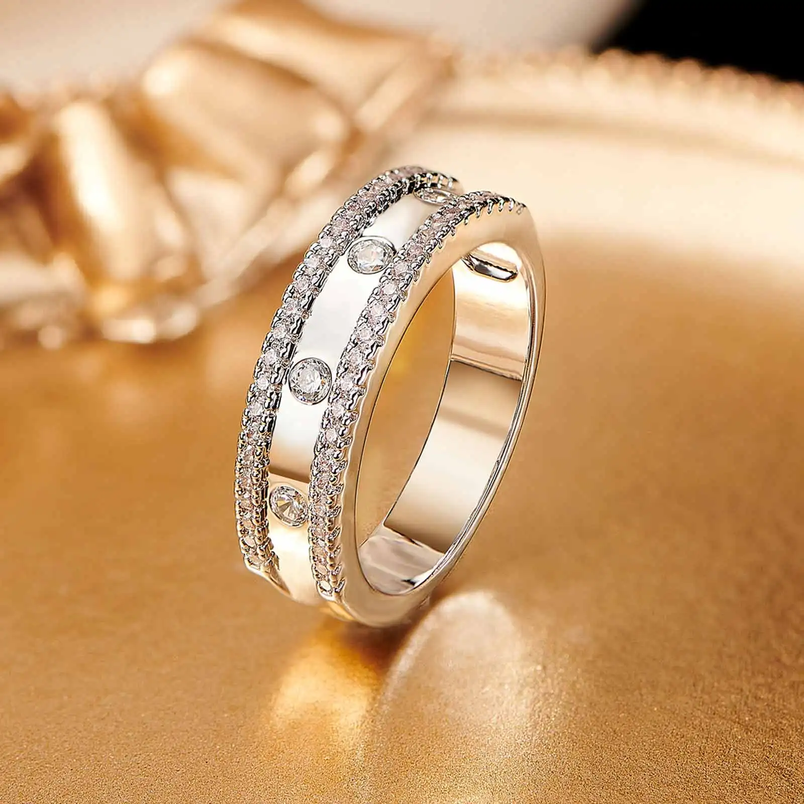 Glamorous Wedding Bands for Women Cubic Zirconia Engagement Eternity Stackable Rings White Gold Color Fashion Jewelry