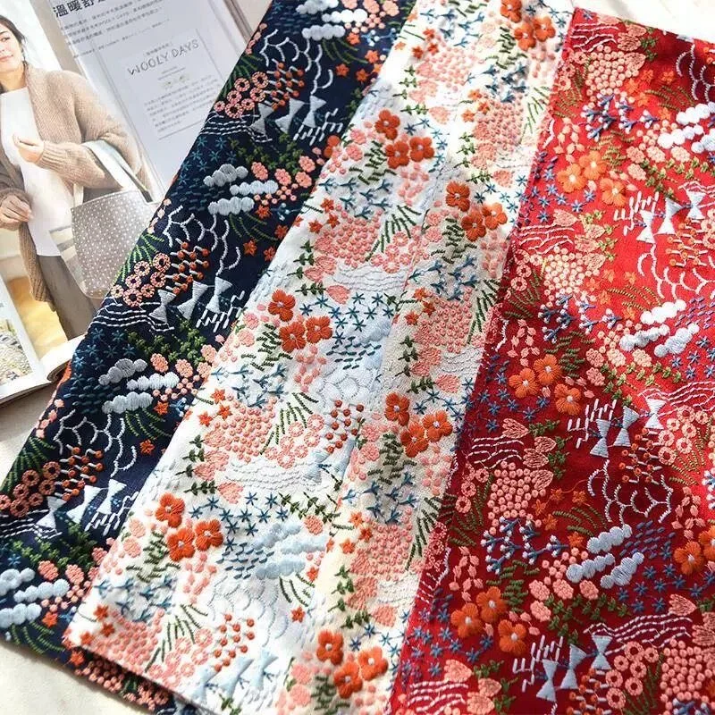 136cm Width Ins Wind Embroidery Bamboo Section Cotton And Linen DIY Handmade Bag Tablecloth Clothing Cloth