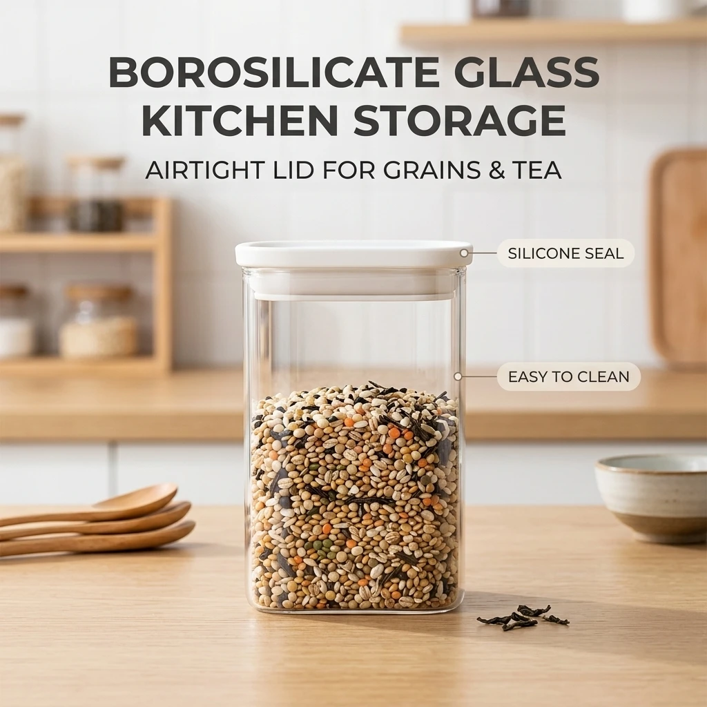 Storage Jar Elegant Kitchen Organizer for Home Cooks Borosilicate Glass Airtight Container Grains Coffee Beans Nuts Candy view 4