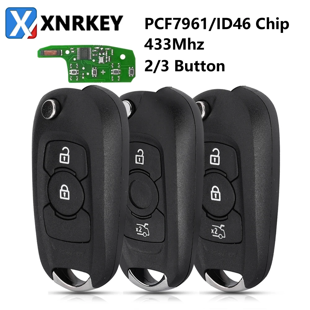 

XNRKEY 2/3 Button Flip Remote Car Key PCF7961/ID46 Chip 433Mhz for Opel/Vauxhall Astra K 2015-2019 Car Key