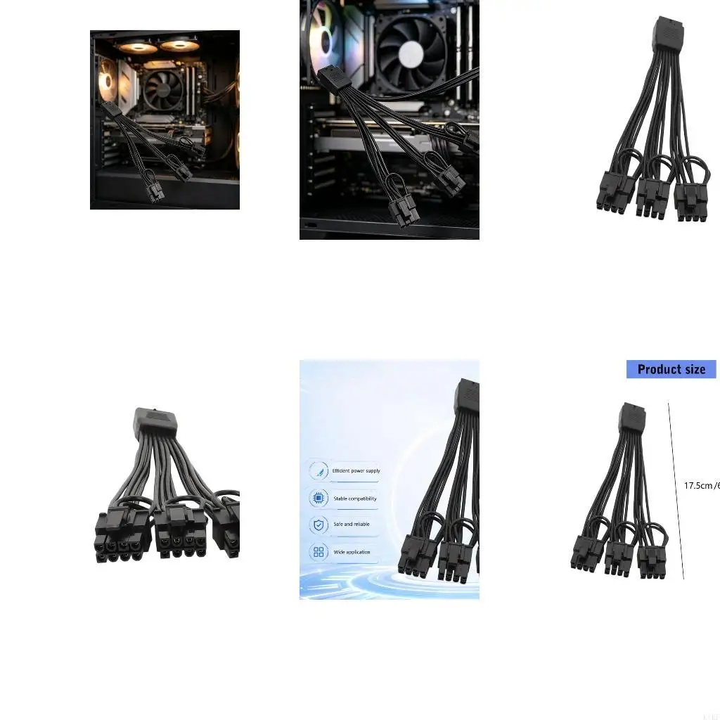 PCIe 5.0 GPU Power Cable 16 Pin to 3x8 Pin 18AWG Black for PC Building K1KF