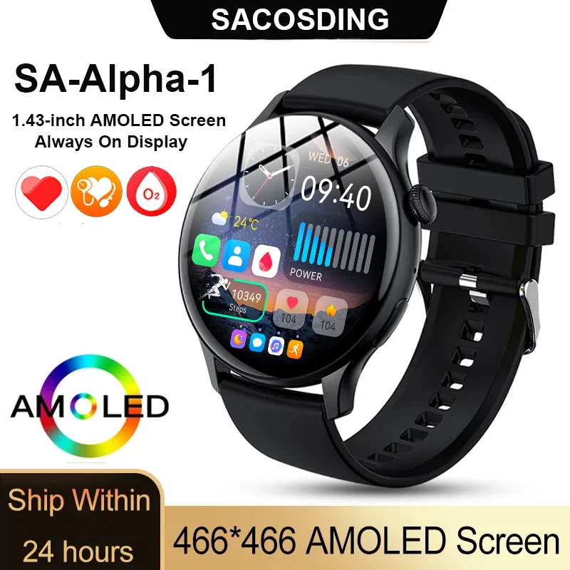 SACOSDING Smartwatch Women 466*466 AMOLED 1.43" HD Screen Always Display Time Bluetooth Call IP68 Waterproof Sports Smart Watch