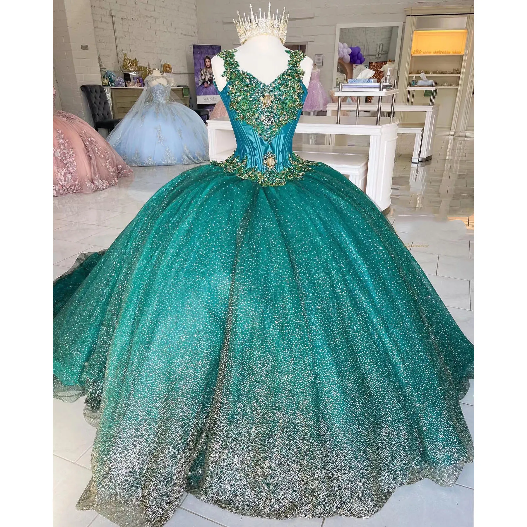 Novo verde de luxo quinceanera vestidos 2022 para doce 15 meninas miçangas cristal espartilho vestidos princesa festa aniversário vestido baile