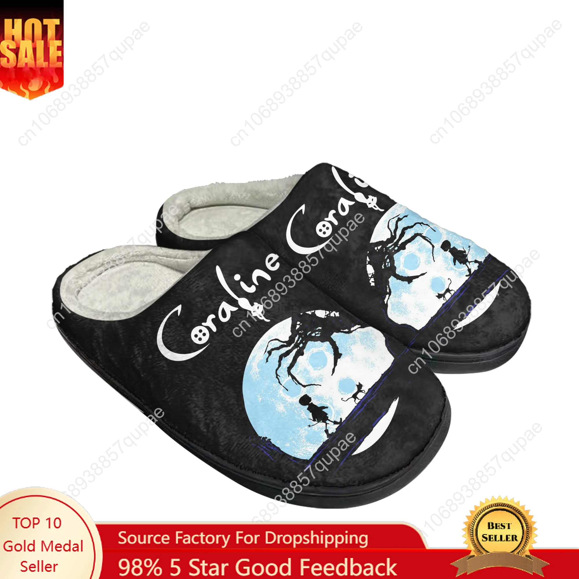 

Coraline Cartoon Home Cotton Custom Slippers Mens Womens Sandals Plush Bedroom Casual Keep Warm Shoe Thermal Slipper Black