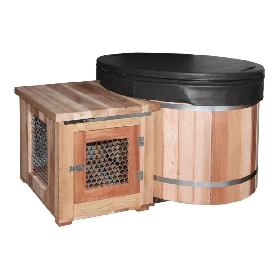 

Outdoor ice bath with Red Cedar 304 stainless steel lined cold plunge tub, immersion tub with chiller, 1 person