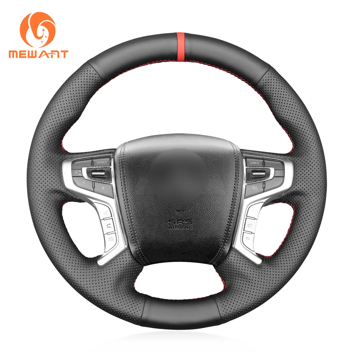 MEWANT Black Artificial Leather Car Steering Wheel Cover for Mitsubishi L200 Outlander PHEV Shogun Sport Pajero Triton 2015-2022