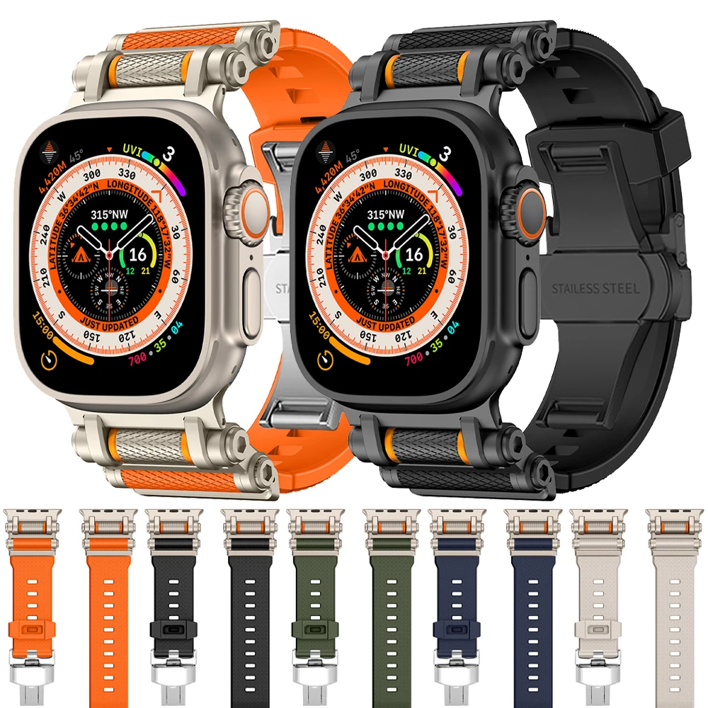 

Роскошный резиновый ремешок для Apple Watch Ultra 49 мм, титановый оранжевый ремешок для серии 10, 9, 8, 7 6, 5 4, 46 мм, 45 мм, 44 мм, браслет, ремешок для часов