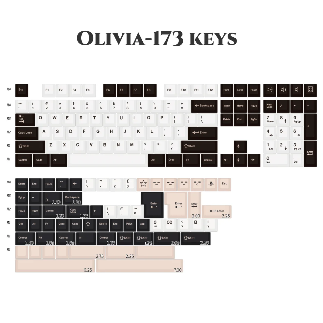 GMK Olivia-Teclado Mecânico para Jogos, PBT, Tiro Duplo, Perfil Cereja, Preto, Branco, Conjunto de 61 Teclas, Interruptores MX, 173 Teclas, Alice