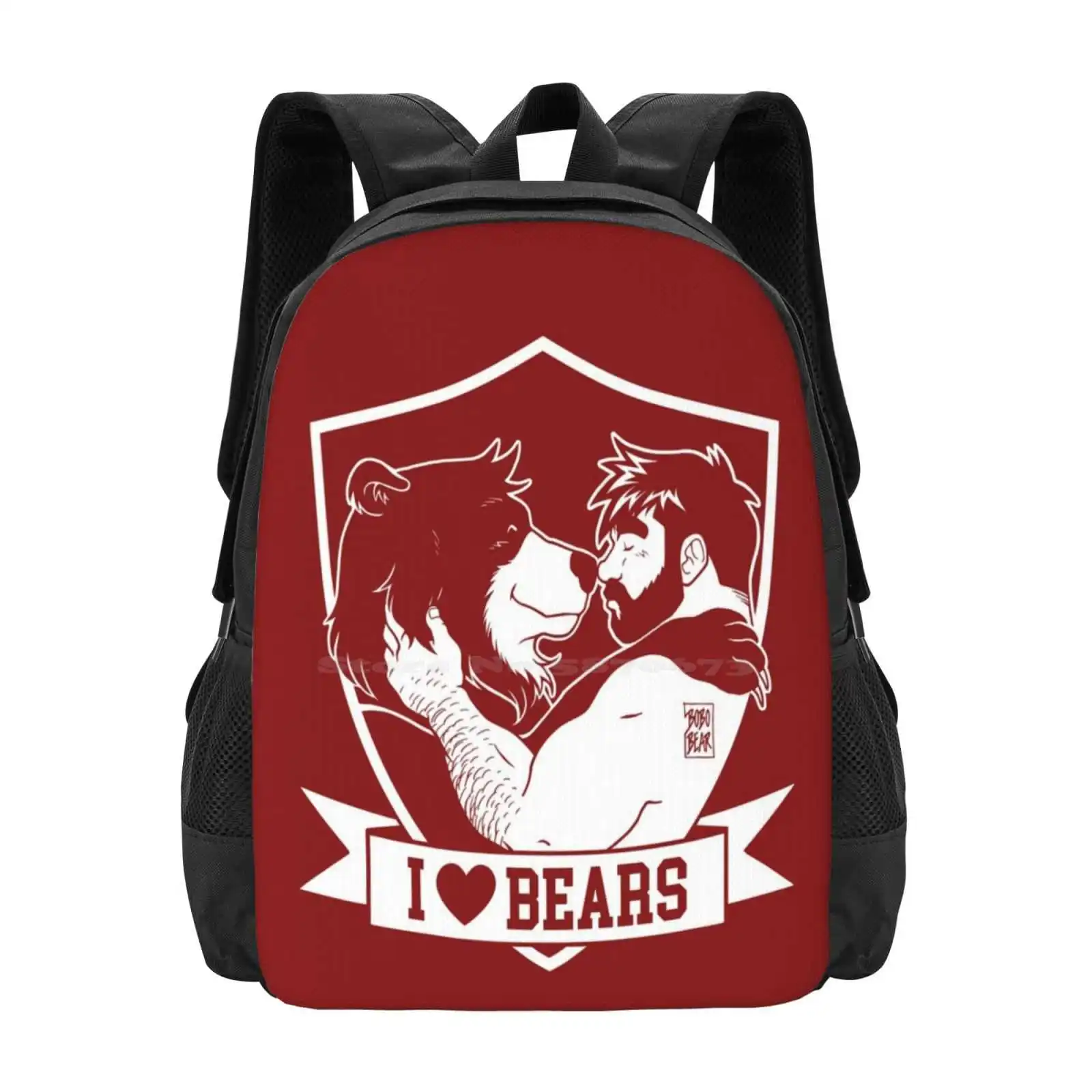 Love Bears Pattern Design Bagpack para homens, mochilas escolares, Bobobearart Urso Bobo Urso Urso, lontra de fim de semana, arte gay, orgulho gay