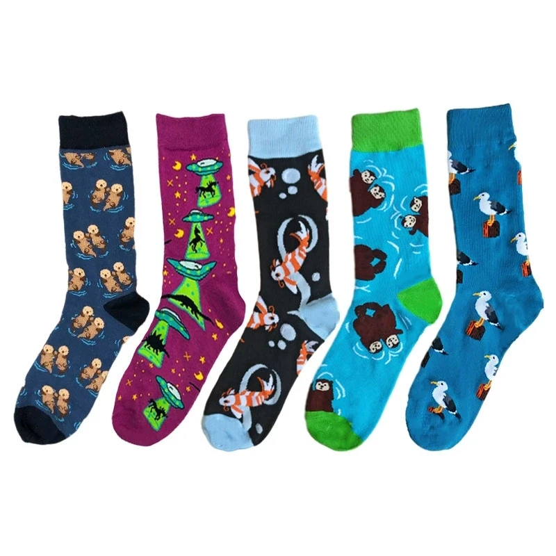Adult Crew Unisex Cartoon Funny Otter Fish Socks Beaver Walrus Morse Sea Bird New Seal Beaver Ocean Park Souvenir Couple Items