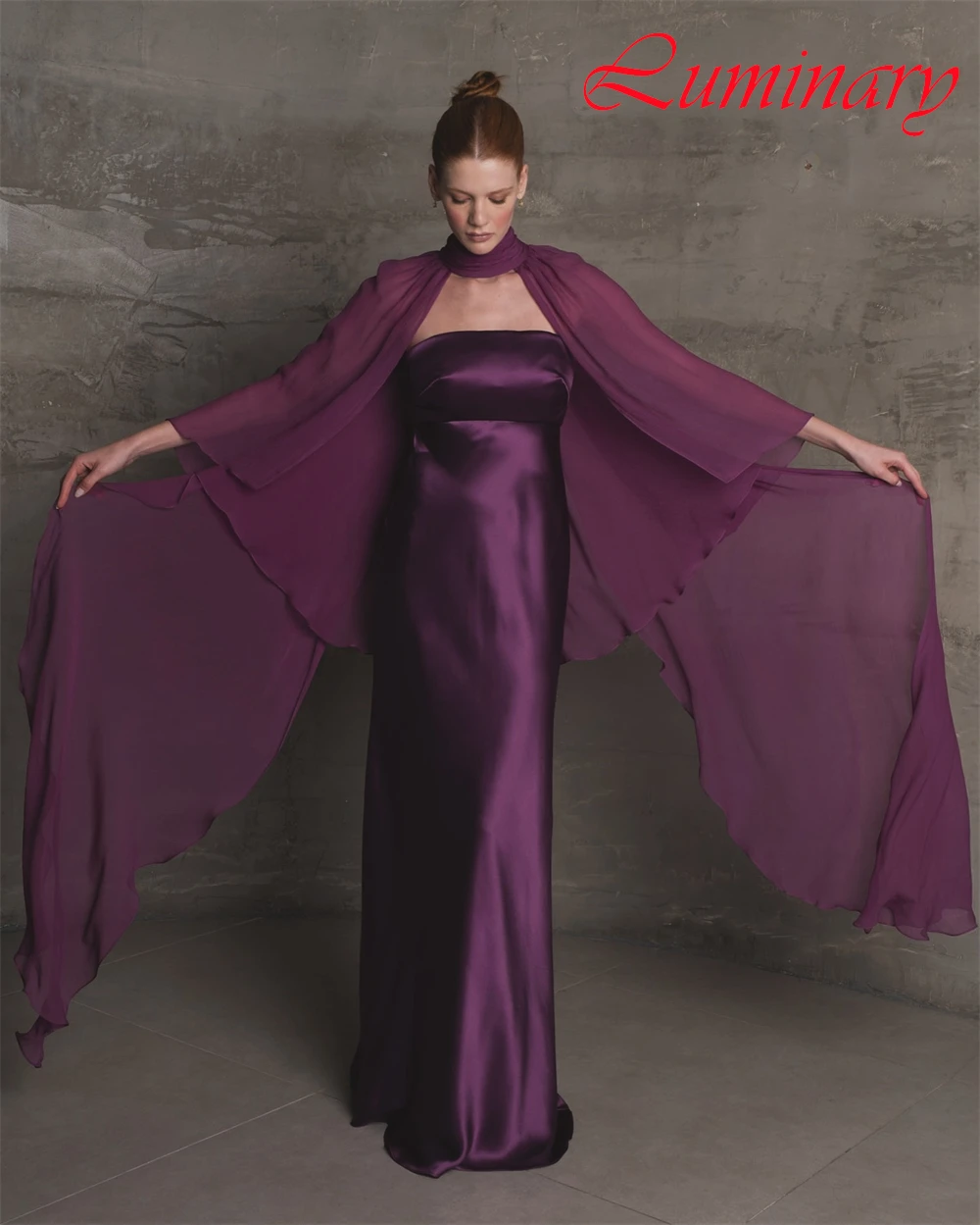 

Customized Luxury Satin Evening Dress Exquisite High Collar Prom Dresses Modern Long Sleeves Sweep Train Special Occasion Gowns