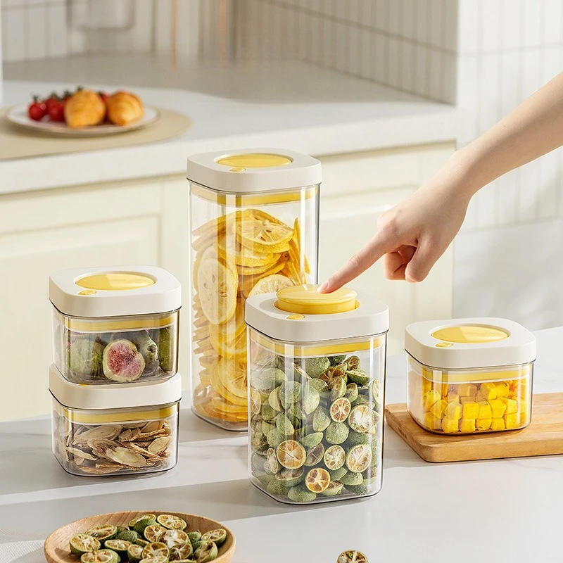 

Vacuum Food Sealed Tank Plastic Coffee Beans Grains Storage Box Kitchen Transparent Food Preservation Jar Kitchen Organizers