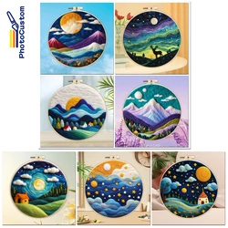 PhotoCustom Wool Painting Funny Wool Needle Felt Kit Handmade DIY Wool Felting Paint Embroidery Starry Sky Landscape Decor New