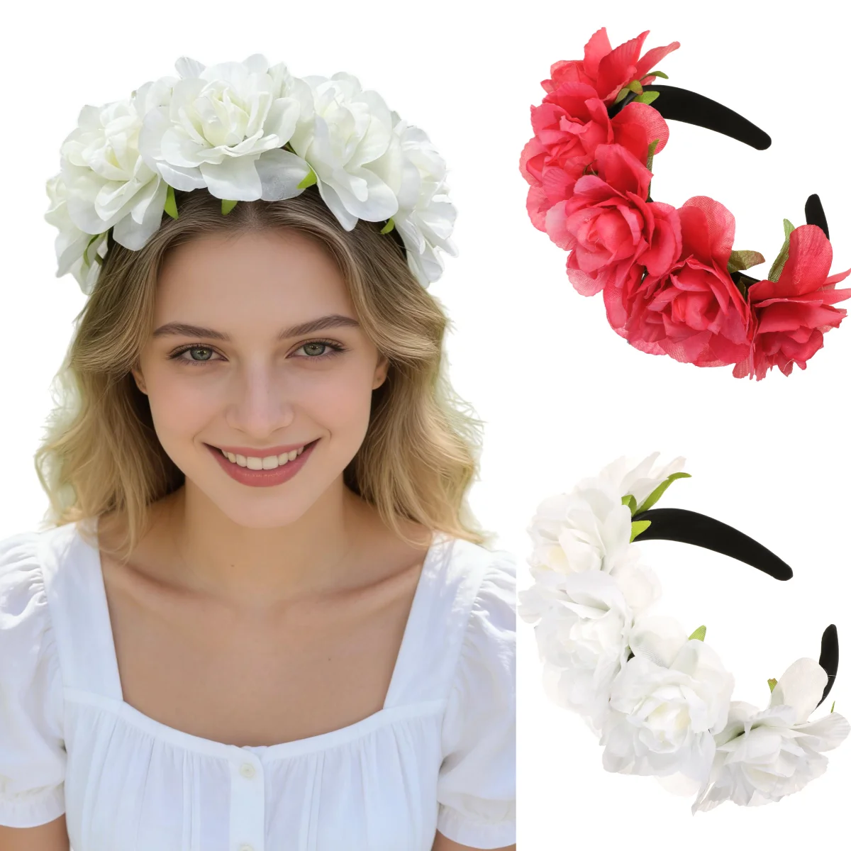 Bride Girl Flower Headband Artificial Peony Hairband Faux Flowers Headpieces Women Wedding Party Holiday Gift Hair Hoop Headwear