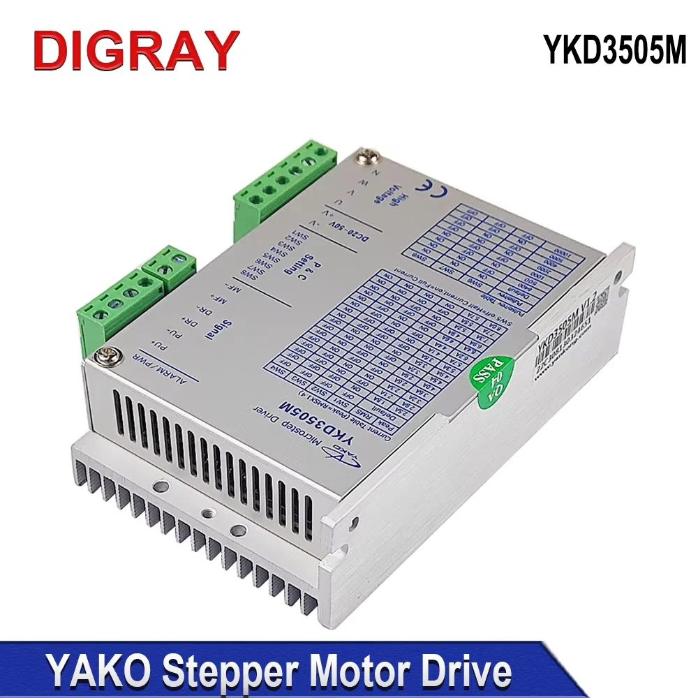 

Драйвер шагового двигателя DIGRAY YAKO YKD3505M для 3-фазных шаговых двигателей 42–86 мм (NEMA 17–34), который ток ниже 5,7 А.
