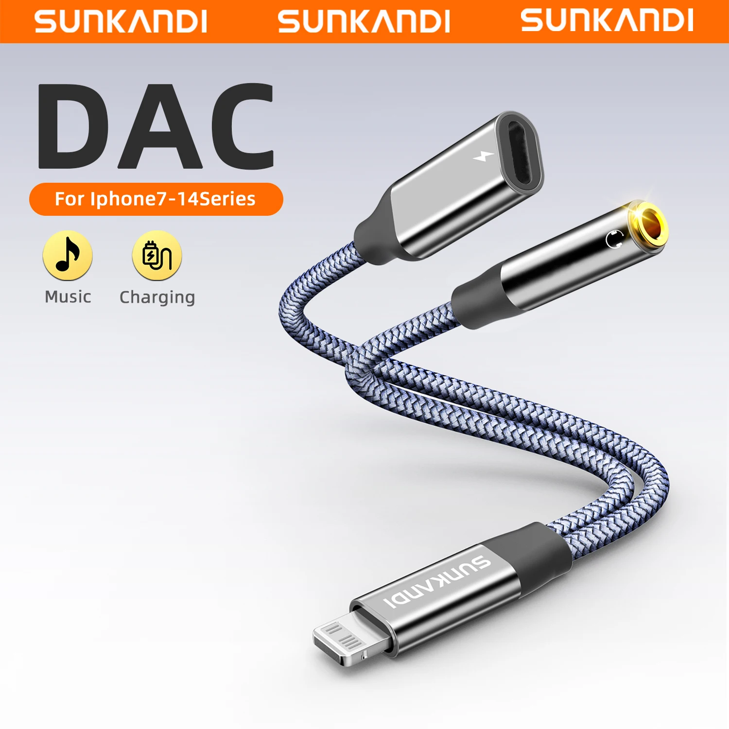 SUNKANDI 2 in 1 Dongle Adapter,Lightning to 3.5mm Headphone and Lightning to dual Lightning  Audio and Charging Ports Splitter