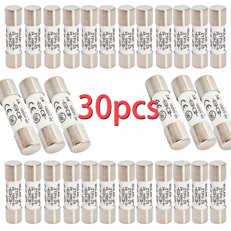 10/20/30/50/100pcs Solar Fuse 1000V 30A Fuse DC 10*38MM 1-32A PV Solar Fuse Metal Alloys for Solar Power System Protection