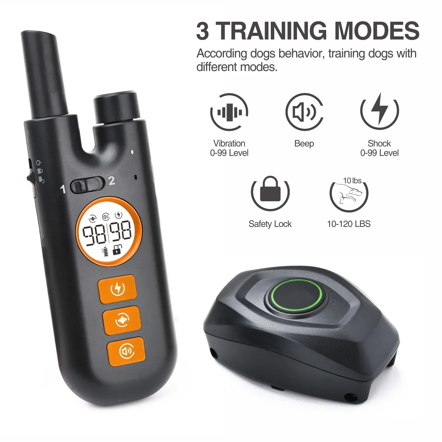 2024 New Dog No Barking Auto Training Collar Electric Shock Collar 3 Training Modes Beep Vibration Shock IPX7 Waterproof For Dog