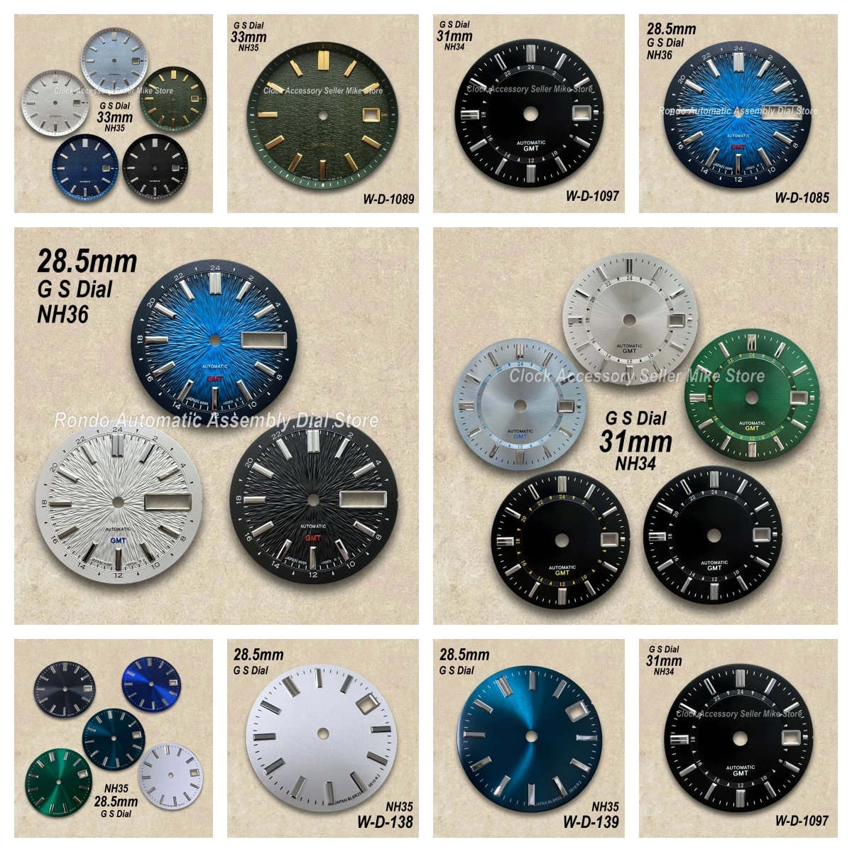 

28.5mm/31mm/33mm G S Logo GMT Dial For NH34/NH35/MH36 Movement New Sunburst/Matte Dial Watch Modification Accessories