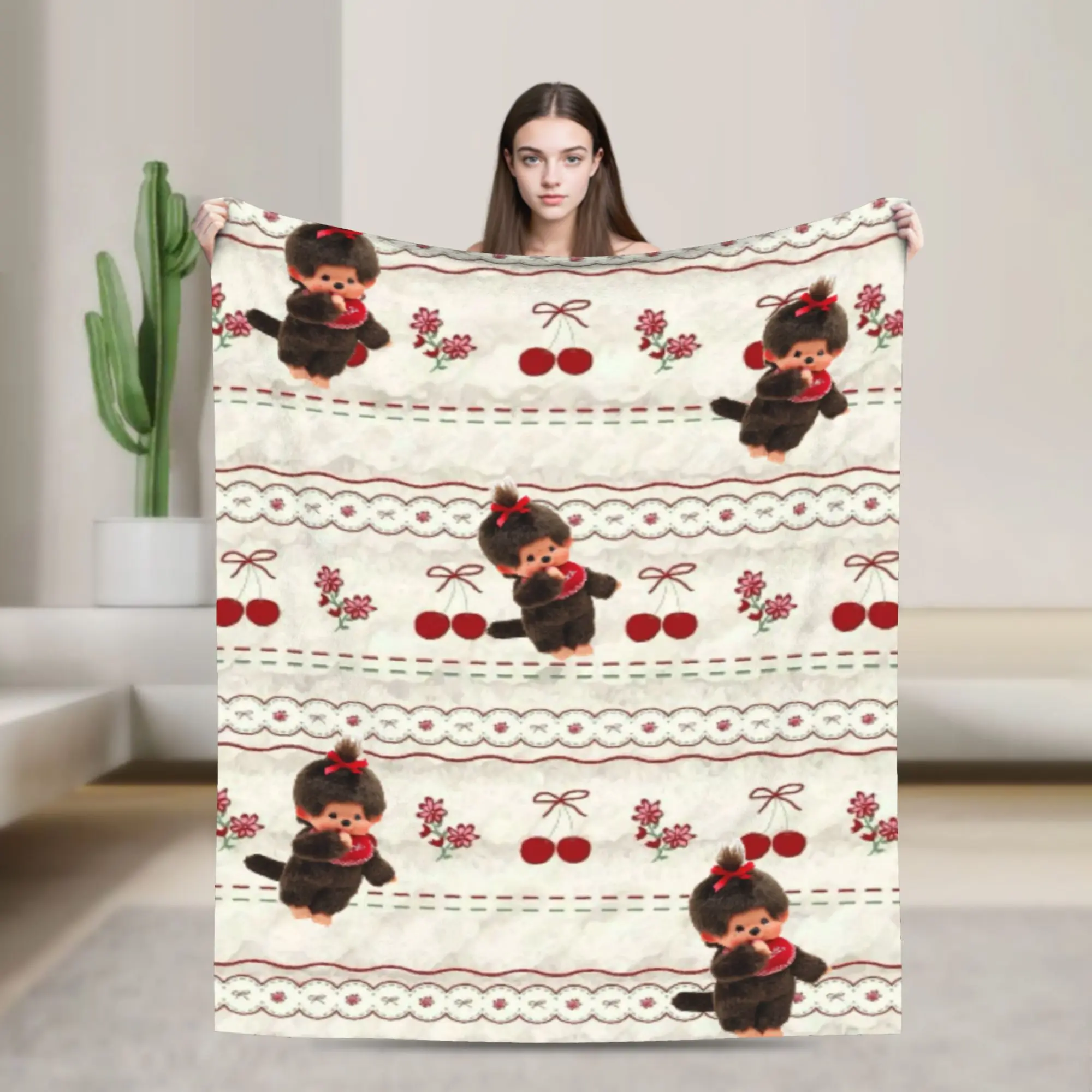 Comfortable Monchhichies  Blanket Merch Room Decorative  Throws And Blankets Super Warm Velvet for Outdoor