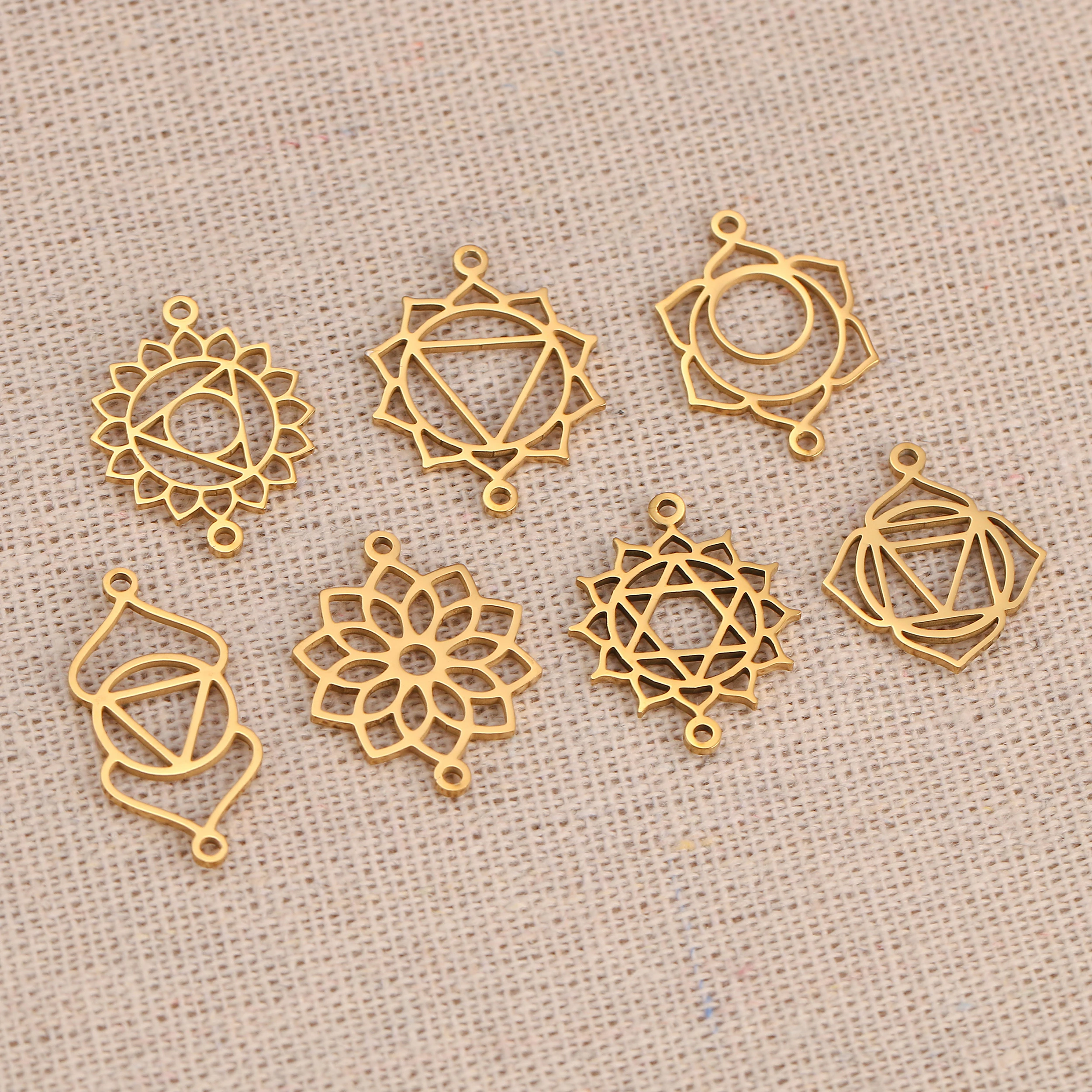 5 sztuk podwójny otwór Chakra Charms Fadeless stalowe Chakra złącza energetyczne wisiorki DIY bransoletka naszyjnik tworzenia biżuterii — zdjęcie 4