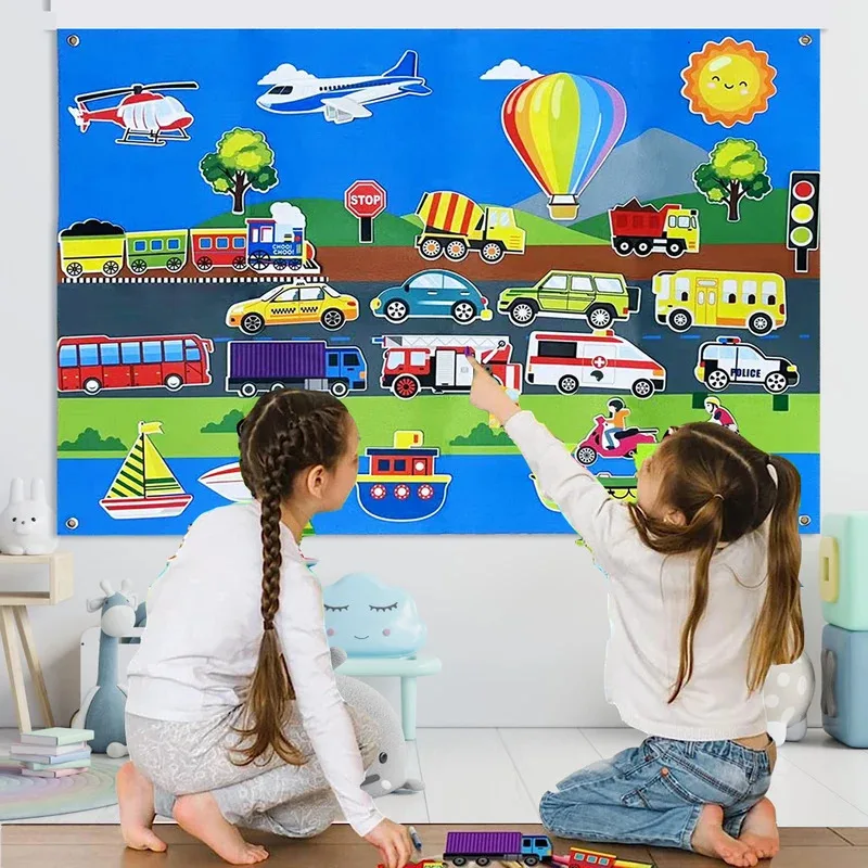 Ensemble de planche d'histoire en feutre pour Train urbain et trafic, Kit de jeu interactif d'apprentissage précoce, jouet éducatif Montessori pour enfants