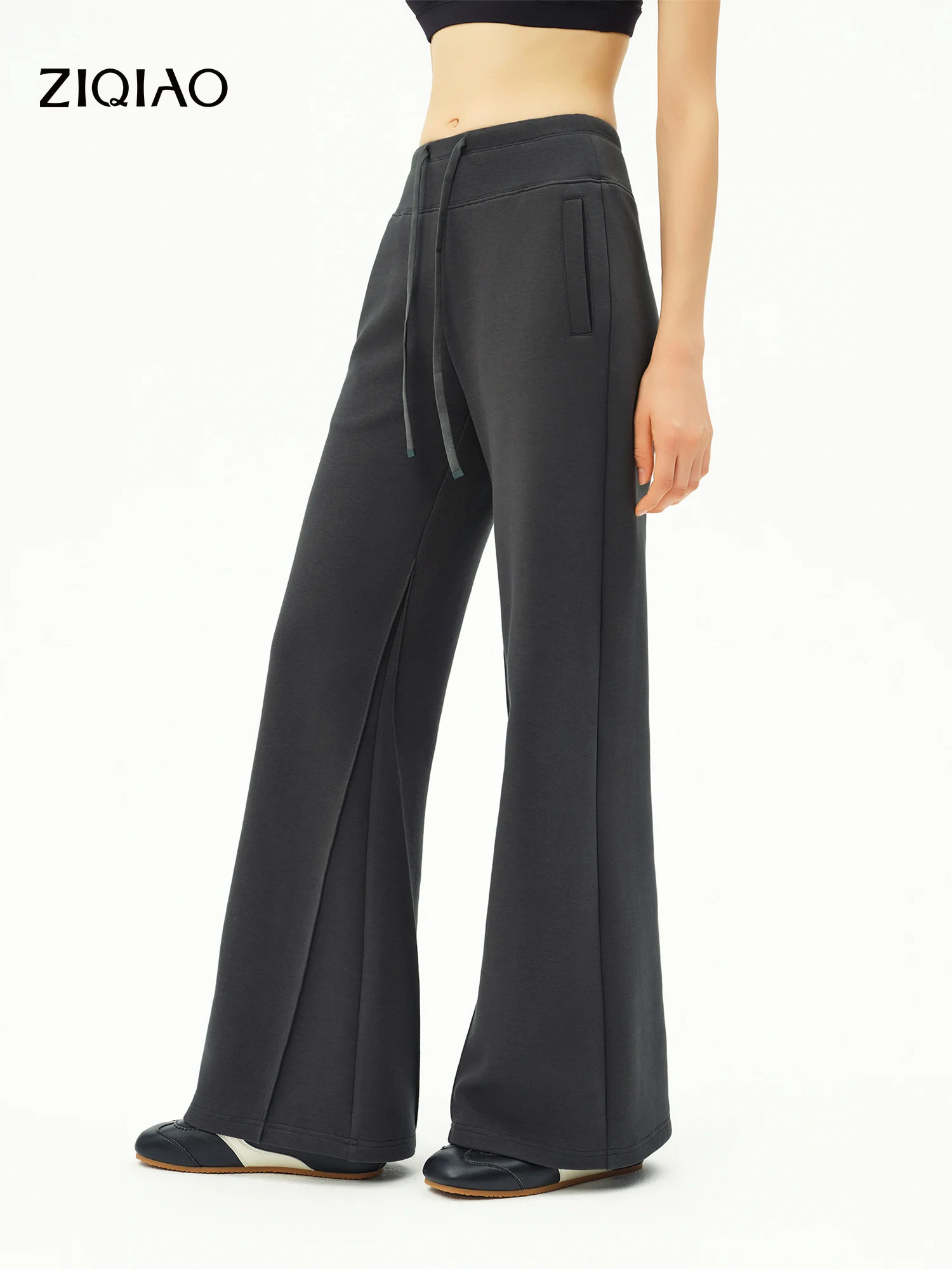 ZIQIAO 2026 Fall Women's Airy Soft Cotton Knit Casual Pants in Bootcut & Straight Leg - Comfortable High Waist for Daily Wear