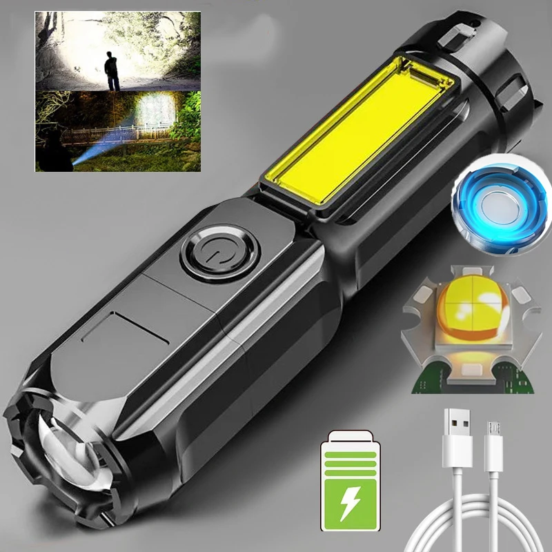 

High Power Tactical Flashlights Telescopic Zoom USB Rechargeable LED Torch Light With Magnet Portable Outdoor Camping Lighting