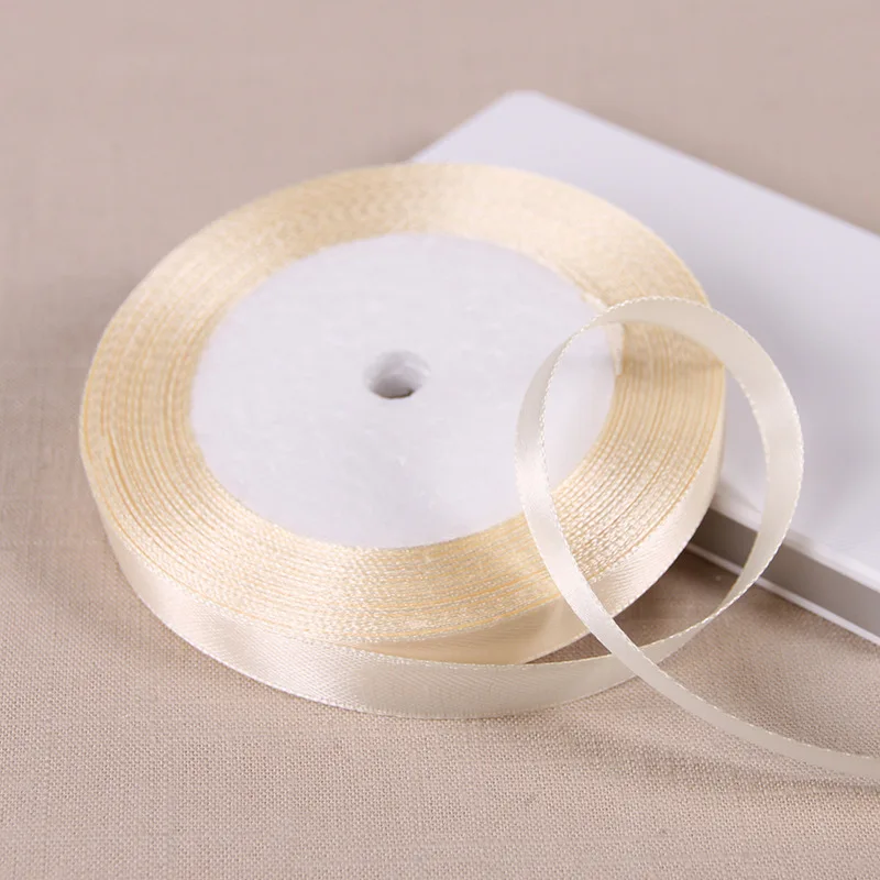 25 Yards 6/10/12/15/20/25/32/38/50/75mm Beige Polyester-Satinband für Hochzeits- und Partydekoration & DIY Geschenkverpackung – Detail 4