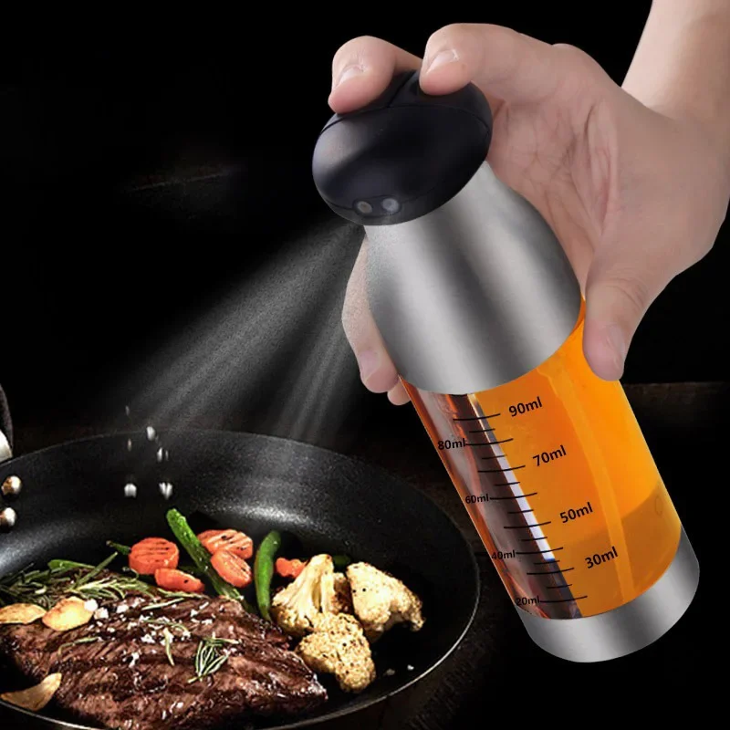 Botellas de vinagre de aceite de doble cabeza de acero inoxidable de 200ml, pulverizador de aceite para ensalada, dispensador de aceite para barbacoa, herramientas de cocina para hornear
