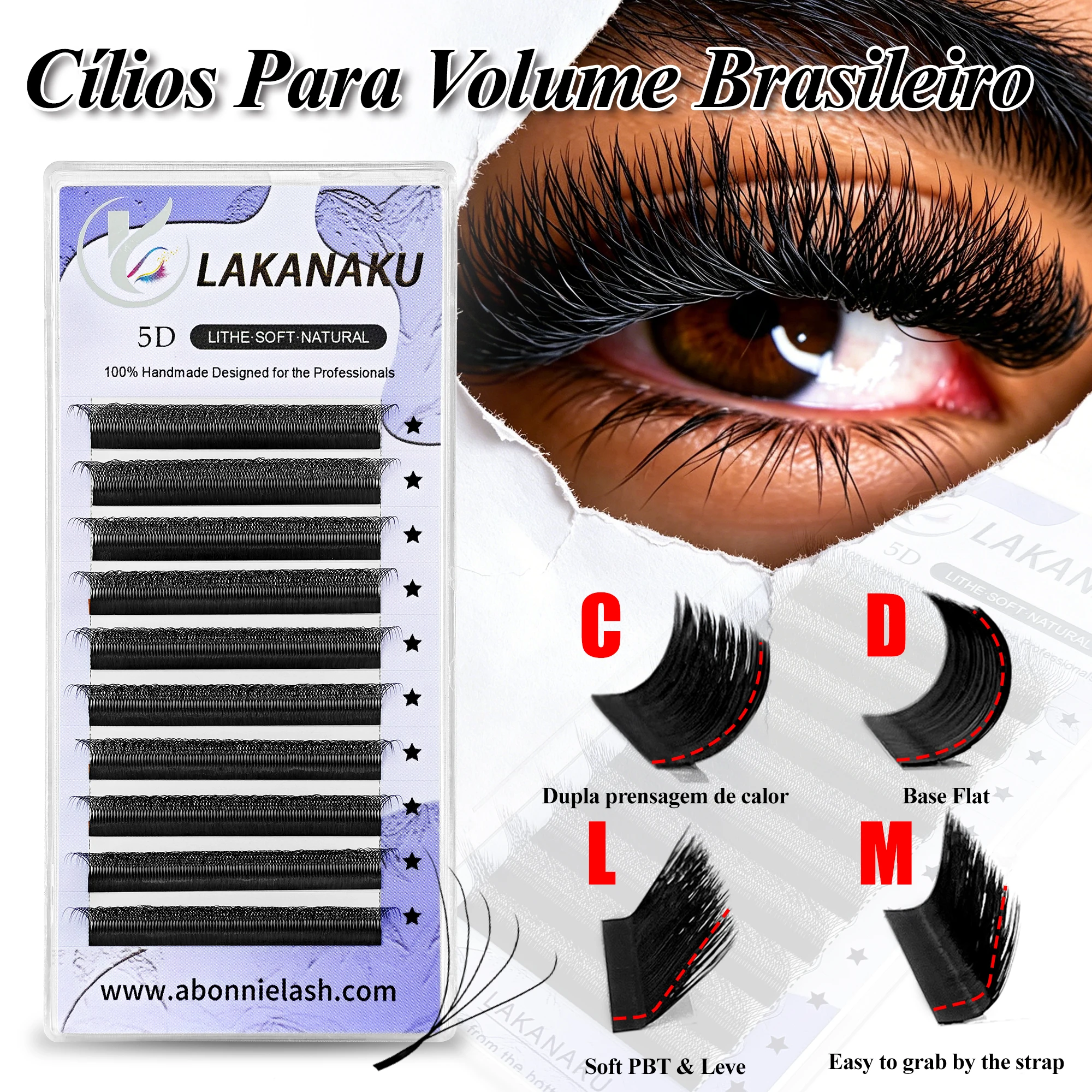 LAKANAKU 6d W em Forma L M Curl Cilios 5d W Trevo Russo Cílios Extensão Para Volume Brasileiro Cílios Extensão ângulo W Forma Vison Cílios