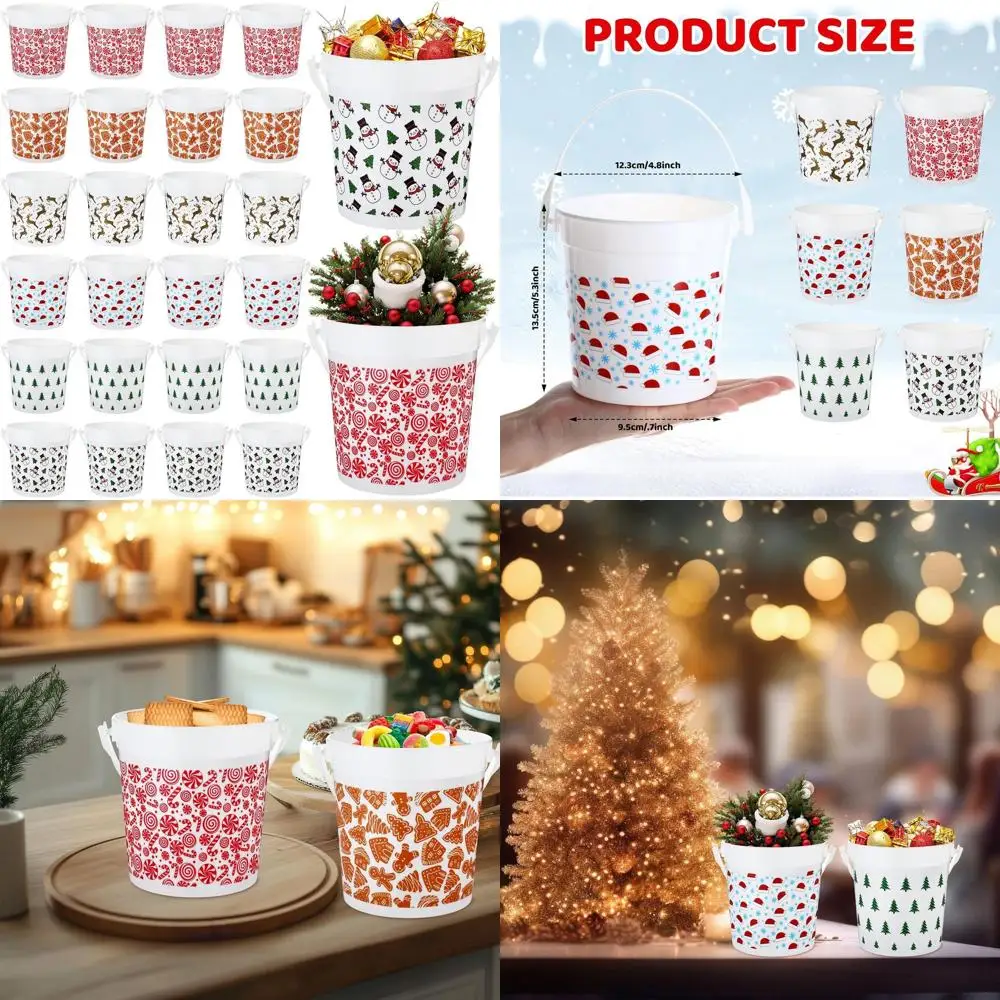 

Reusable 32oz Christmas Plastic Treat Buckets with Handle, 24 Pack, for Holiday Gifts and Party Favors