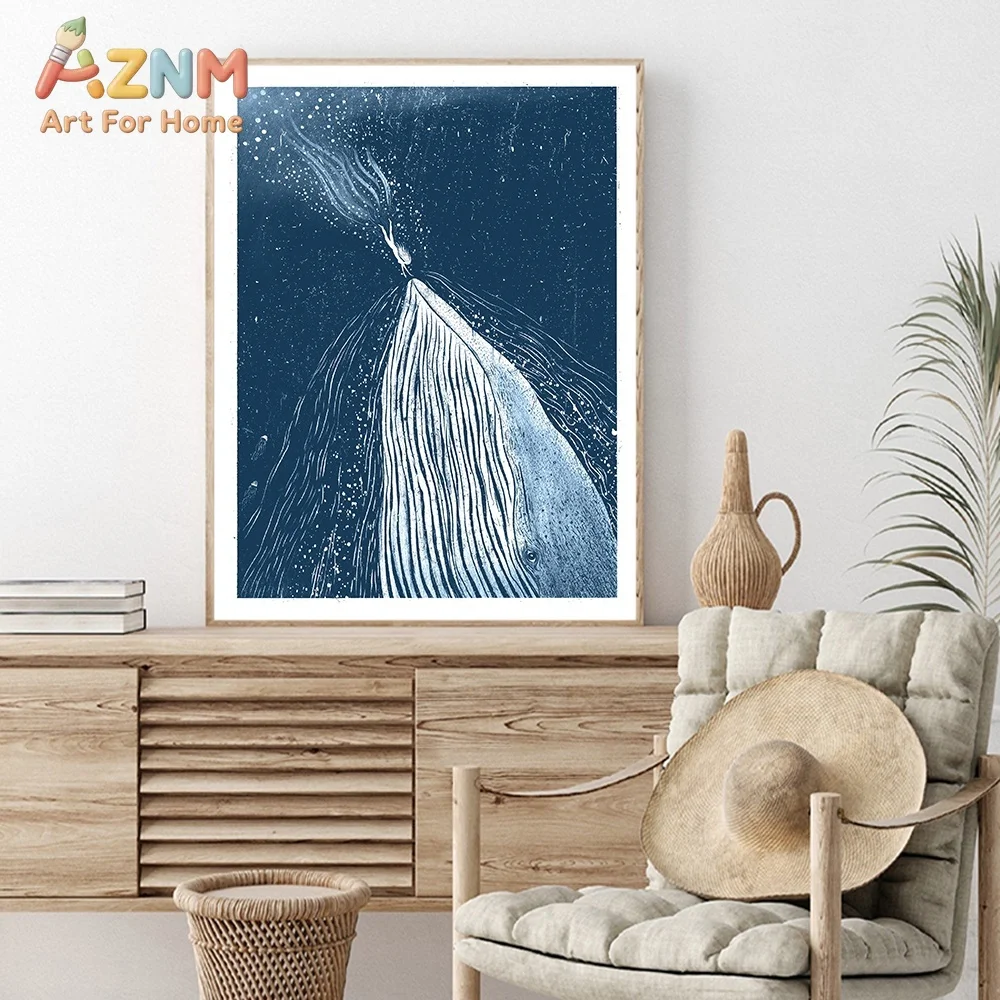 Summer Sea Swim Poster Open-Water Pool Canvas Painting Abstract Diving Whale Art Print Minimalist Wall Picture Living Room Decor