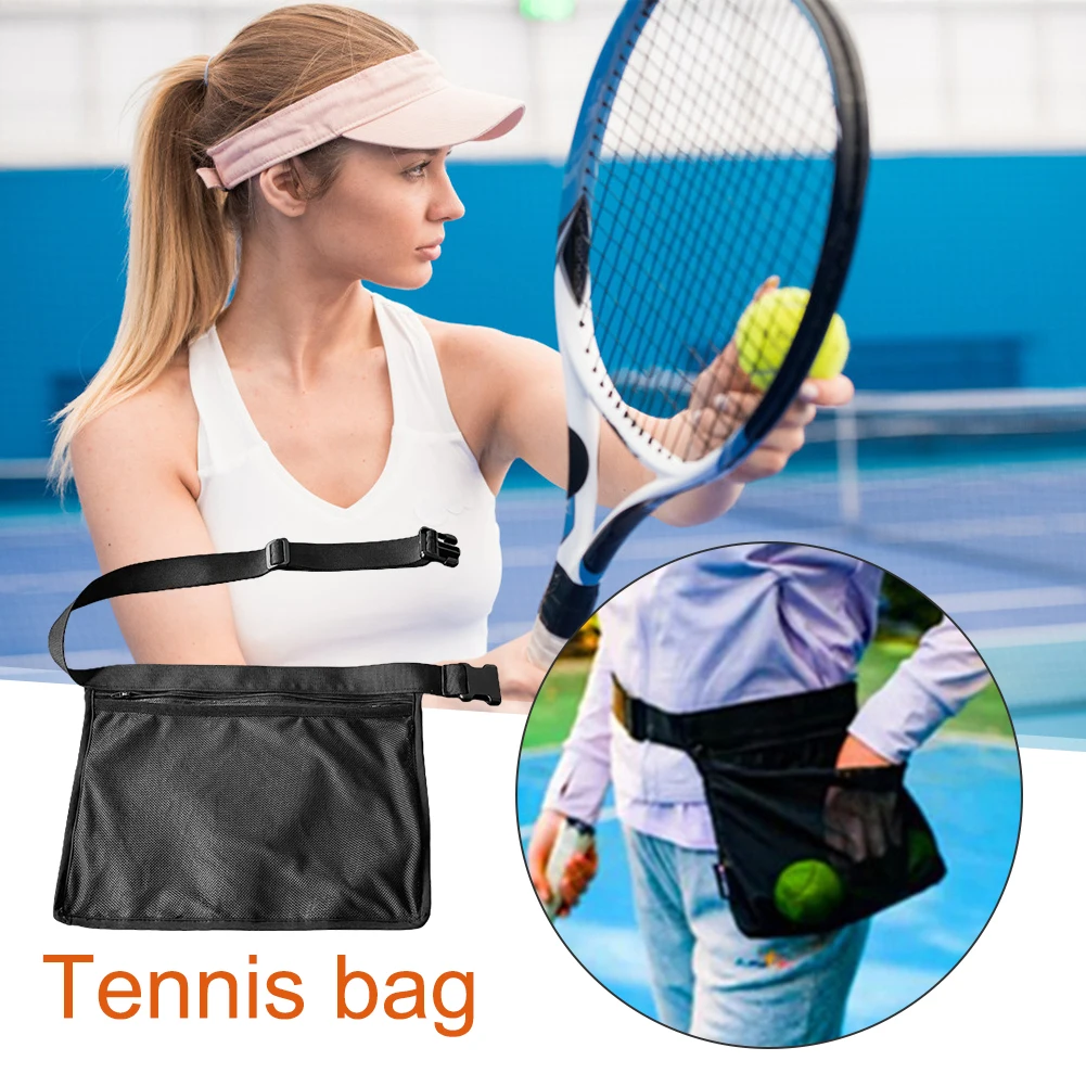 Mesh Pickleball Band Wasit Pouch Adjustable Belt Storage Bag with Zipper Pocket Waist Hip Ball Bag for Pickleball Accessory