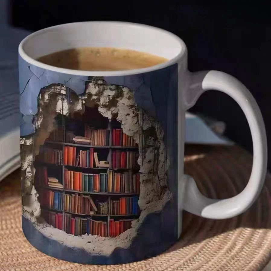 Ceramic Shelf Mug Creative Space Design 3D Library Book Mug Multi-Purpose Mug Coffee Cup Study Milk Cup Friends Birthday Gift