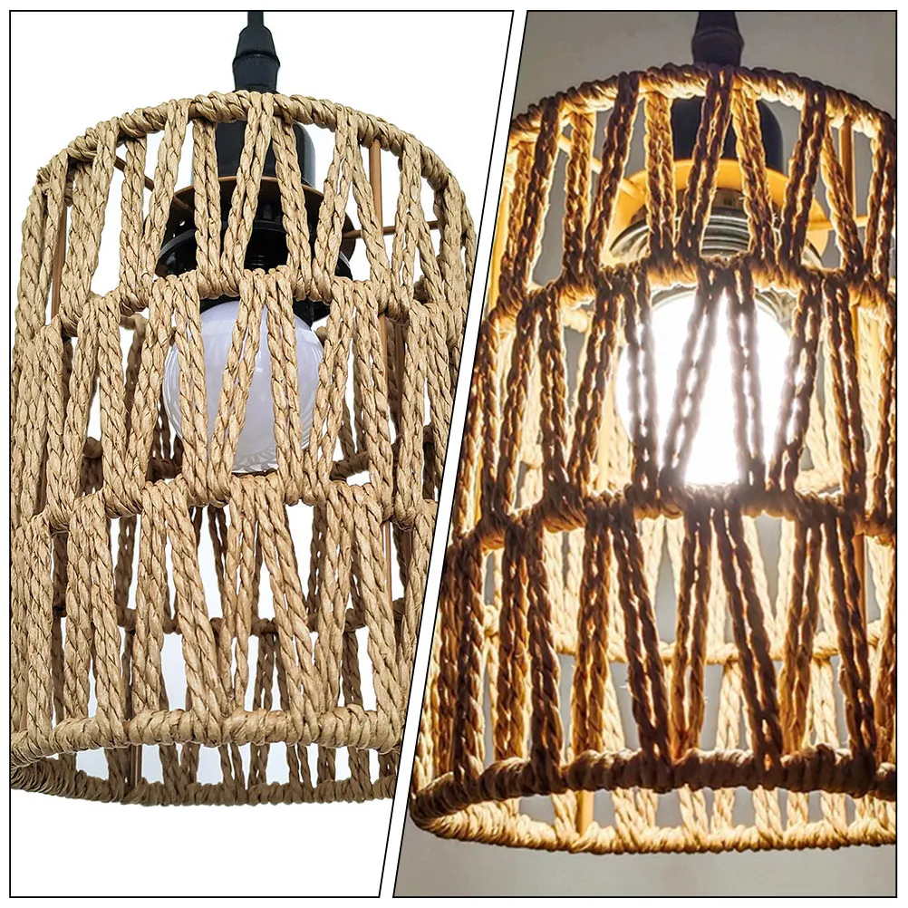 Woven Paper Rope Lamp Shade Iron Frame Chinese Style Pendant Light Shade for Restaurant Hotel Hot Pot Shop Home Decor Natural