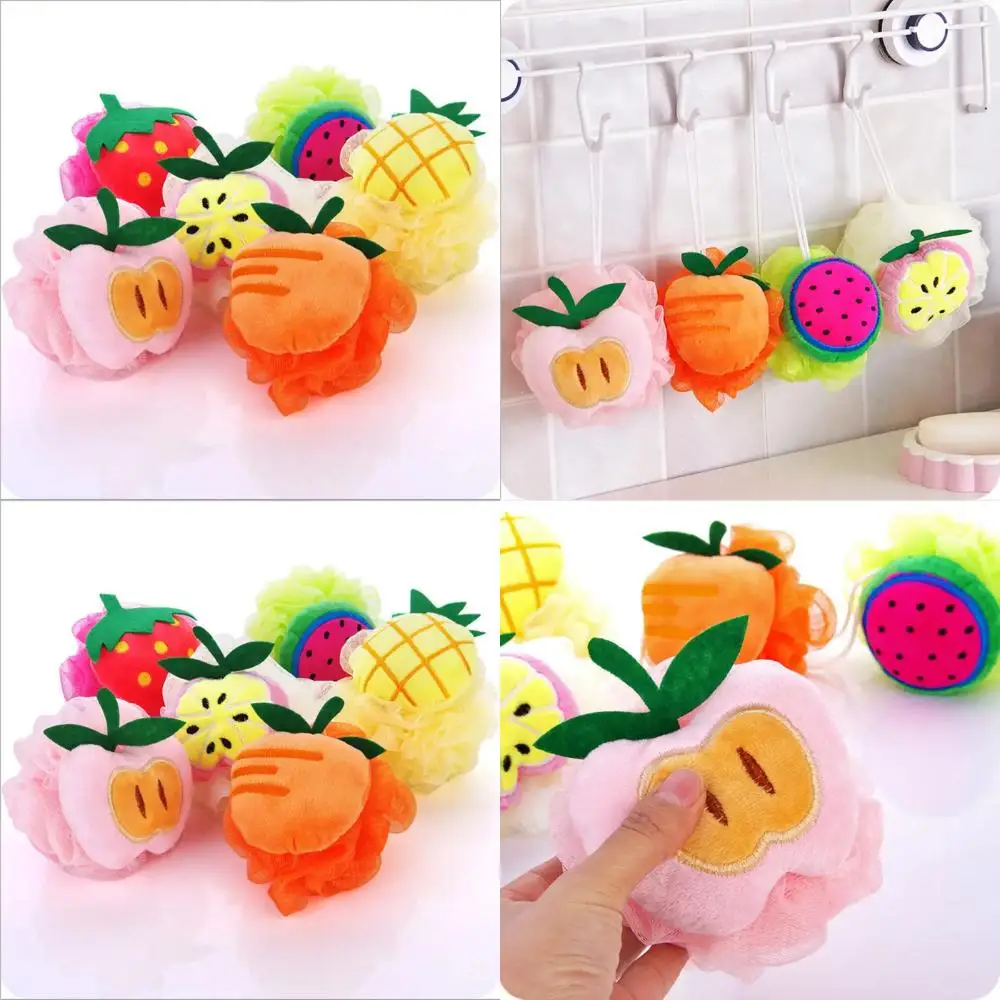 Fruit Patterned Bath Loofah Set - 3 Pieces, Soft Body Cleaning Sponge Loofah