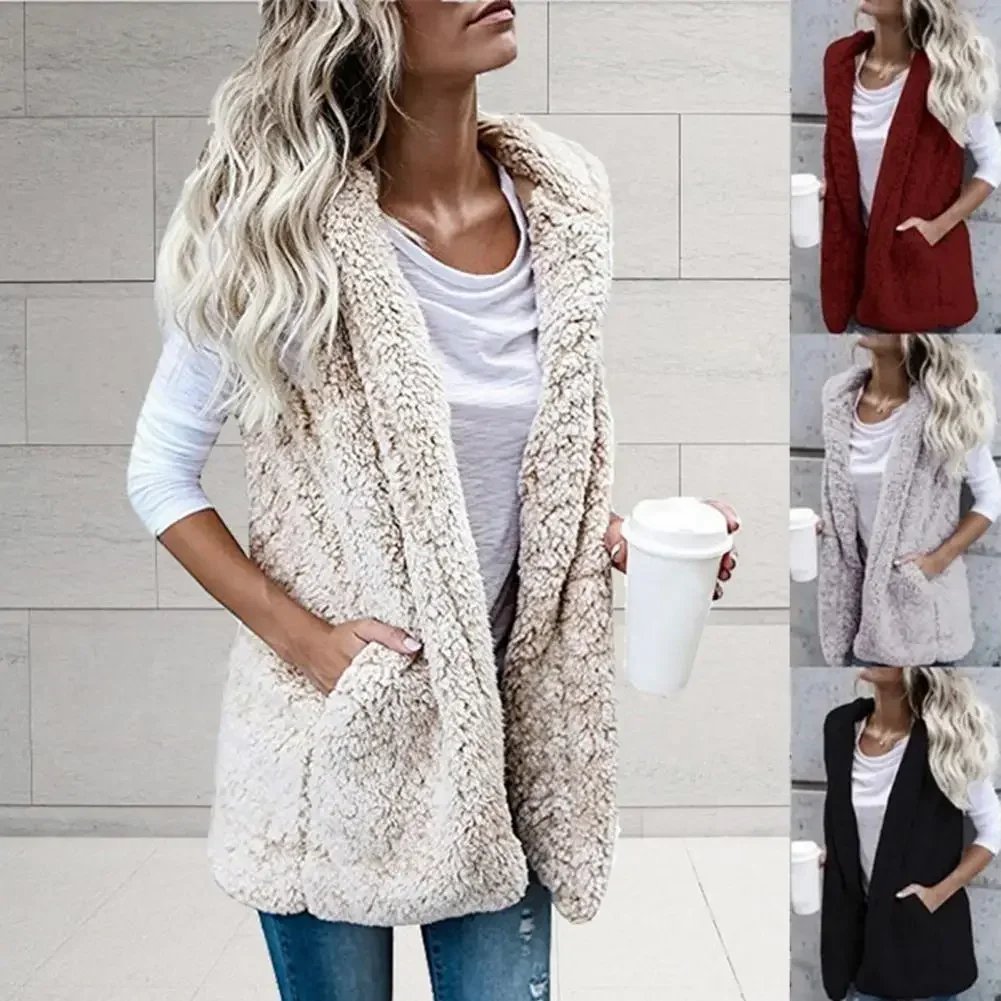 

Solid Color Plush Vest Women Loose Cardigan Coat Autumn Winter Double-sided Fluffy Vest Women Sleeveless Jacket жилетка женская