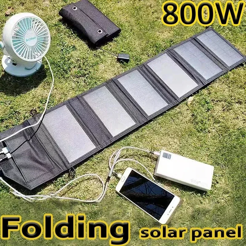 800W Foldable Polysilicon Solar Panel with USB 5V & DC Output – Portable Charger for Phones, Power Banks, Hiking, and Camping