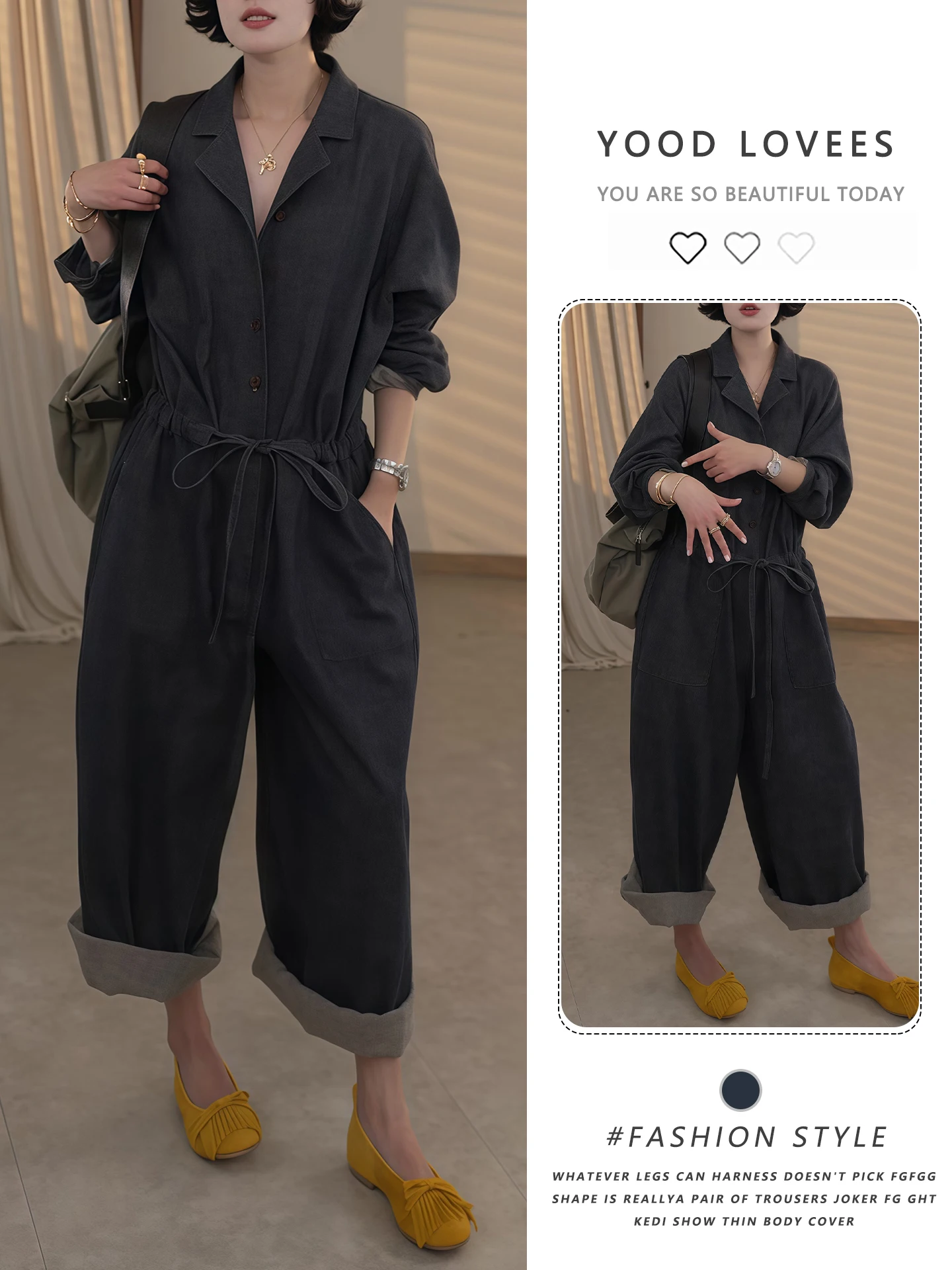 

Elegant Blue Casual Jumpsuit Women's Spring Autumn New Style Slimming Workwear Waist Cinching Casual One-Piece Suit