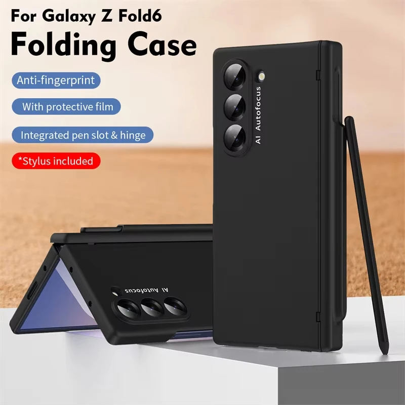 

With Pen Fold Edition Hinge Phone Case For Samsung Galaxy Z Fold 6 5 4 3 5G With Front Screen Protector Glass Pen Slot Cover