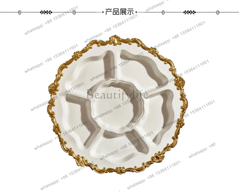 European-style white grid candy plate ceramic copper home decoration ornament