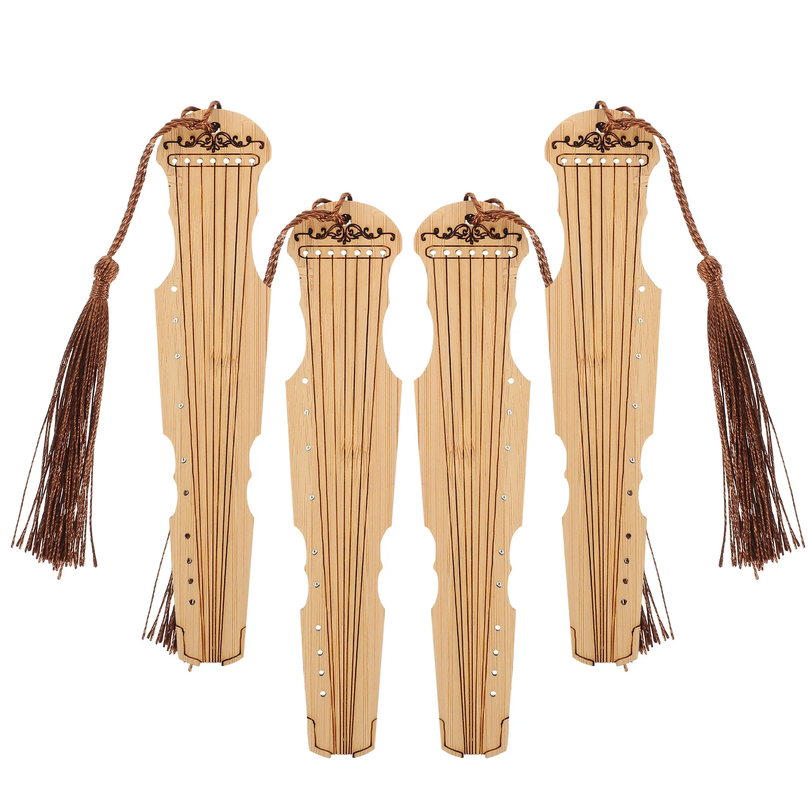 

4Pcs Bamboo Bookmarks with Tassel Guqin Inspired Page Markers Smooth DIY Surface for Colorful Customization Reading Aid